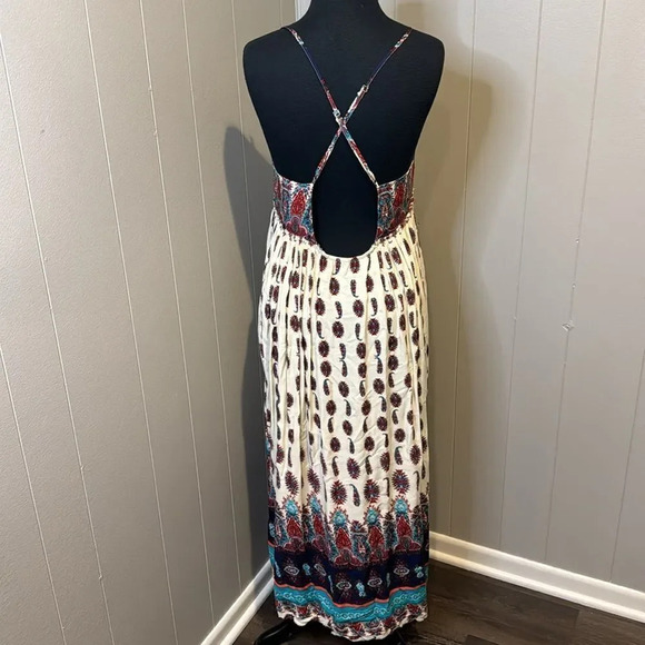 Hem & Thread paisley print open X back gathered skirt raw edge flowy midi. Sz M - Picture 3 of 9